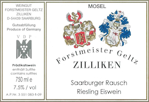 Forstmeister Geltz Zilliken Saarburger Rausch Riesling Eiswein ...
