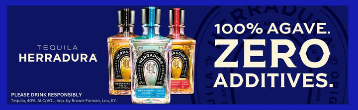 TEQUILA HERRADURA - 100% AGAVE. ZERO ADDITIVES. PLEASE DRINK RESPONSIBLY. Tequila, 40%. ALC/VOL, Imp. by Brown-Forman, Lou, KY.