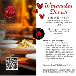 Valentine Winemaker Dinner - SATURDAY - Resolu Cellars
