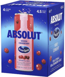 Absolut Cocktails Ocean Spray Vodka Cranberry 4pc 12OZ - Joe ...