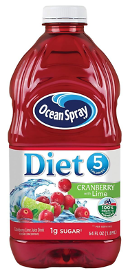 Ocean Spray Diet Cranberry with Lime Juice Drink, Low Sugar ...